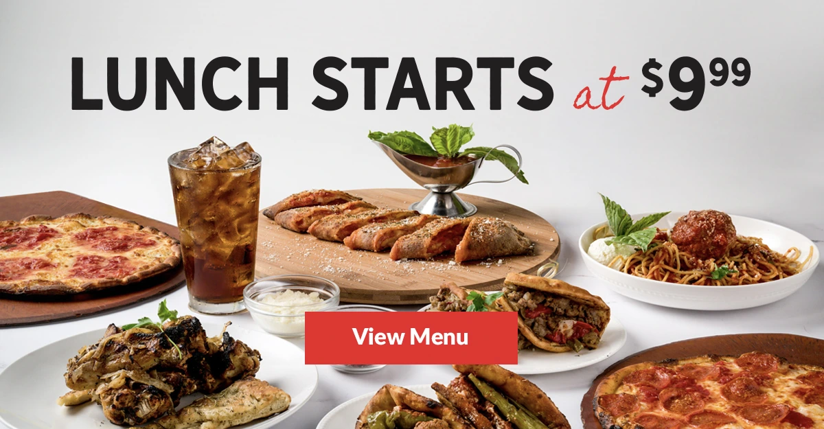 Anthony’s Coal Fired Pizza & Wings lunch specials starting at $9.99 – Featuring pizza, wings, stromboli, pasta, sandwiches, and iced tea.
